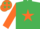 Silk - EMERALD GREEN, orange star & sleeves, orange cap, emerald green stars