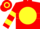 Silk - Red, Yellow disc, Red 'DJR', Two Yellow Hoop