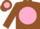 Silk - Brown, brown 'LB' on pink disc on back, brow