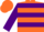 Silk - Orange, two purple hoops on sleeves, purple O on back