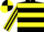 Silk - Black, Yellow hoops, Yellow and Black striped sleeves, Quartered cap