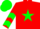 Silk - Red, Green Star, Green Chevrons on Sleeves, Green Cap