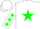 Silk - White, green star 'RS' on back, green stars on sleeves, green and white cap