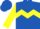 Silk - Royal blue, red 'JA' on yellow chevron hoop on back, blue and yellow sleeves