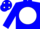 Silk - Electric blue, blue 'RM' on white disc on back, white spots on cap