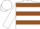Silk - White, orange & brown hoops, brown logo on back, matching ca