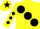 Silk - YELLOW, large black spots & diamonds on sleeves, yellow cap, black star