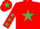 Silk - RED, emerald green star, emerald green stars on sleeves, emerald green star on cap