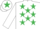 Silk - WHITE, emerald green stars, white sleeves, emerald green star on cap
