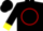 Silk - Black, yellow 'CS' on red circle on back, yellow cuffs on
