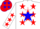 Silk - White, red 'TU LUS' on blue star on back, blue and red stars,