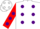 Silk - White, green, red and purple spots, red sleeves, green, red and purple spots on white c