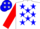 Silk - White, blue stars, red bars on sleeves, blue s