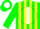 Silk - Green, yellow stripes, green 'A' in white disc, green sleeves, white