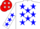 Silk - White, red, white and blue emblem, blue stars on sleeve