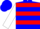 Silk - Blue, brown emblem, red hoops on white sleeves, blue cap
