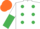 Silk - White, Emerald Green spots, halved sleeves, Orange cap