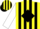 Silk - Yellow, Black Diamond, Black Stripes on White Sleeves, White C