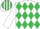Silk - WHITE & EMERALD GREEN DIAMONDS, white sleeves, striped cap
