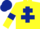 Silk - Yellow, dark blue cross of lorraine and armlets, checked cap
