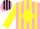 Silk - Pink, black ' T C ' on yellow diamond, yellow stripes on sleeves