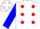 Silk - White, Red spots, Blue Sleeves, Two White Hoo