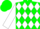 Silk - Green, white diamonds, green 'RS' on white diamond on sleeves, green and white ca