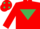 Silk - RED, emerald green inverted triangle, emerald green spots on cap