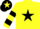 Silk - YELLOW, black star, hooped sleeves, black cap, yellow star