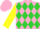 Silk - Shocking pink, yellow 'JR', lime green diamonds on yellow sleeves, pink and li