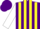 Silk - Purple, white 'SBS', yellow stripes on white sleeves, purple cap