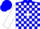 Silk - Blue, white blocks, white hoop on sleeves, blue cap