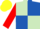 Silk - Light Green and Royal Blue (quartered), Red sleeves, Yellow cap
