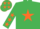 Silk - EMERALD GREEN, orange star, orange stars on sleeves, white cap, orange stars