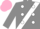Silk - Grey, white sash and spots, pink cap