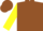 Silk - Brown, yellow 'R' in yellow emblem, yellow sleeves, yellow