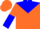 Silk - Florescent orange, blue yoke, blue 'MSS', florescent orange and blue halved sleeves, flo