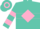 Silk - Turquoise, pink diamond frame 'ALA' on back, pink diamond hoop on f