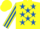 Silk - Yellow, Royal Blue stars, striped sleeves, Yellow cap