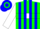 Silk - Green,blue stripes,white hoop on sleeves, blue