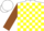 Silk - White, yellow blocks on brown sleeves, white cap