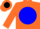 Silk - Orange, Black 'MF' in Blue disc, Blue Bars on Oran