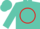 Silk - Turquoise, red circle 'RR', turquoise bars on red