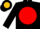 Silk - Black, black 'BB' in gold circles on red disc on back,