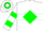 Silk - White, green diamond hoop on front, emblem on back, matching c