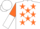 Silk - White, Orange Stars, Orange and White Halved Sleeves, Orange and White Cap