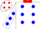Silk - White, Electric Blue Emblem, Red Collar, Blue spots