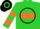 Silk - Lime green, black circle 'BJ' on back, orange hoop