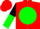 Silk - Red, Black 'LF' on Green disc, Black and Green Halved S