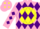 Silk - Pink, Purple Horse on Yellow disc, Purple Diamonds on Y